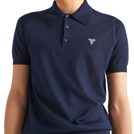 Prada Superfine wool polo shirt Navy Blue