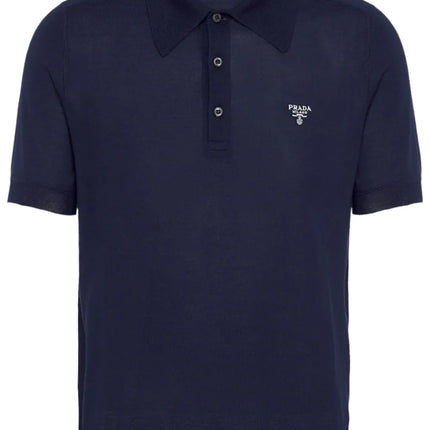 Prada Superfine wool polo shirt Navy Blue