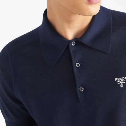 Prada Superfine wool polo shirt Navy Blue