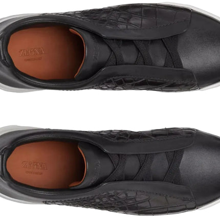 Zegna Crocodile Leather Triple Stitch "Black / White "