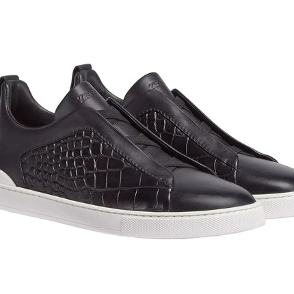 Zegna Crocodile Leather Triple Stitch "Black / White "