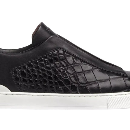 Zegna Crocodile Leather Triple Stitch "Black / White "