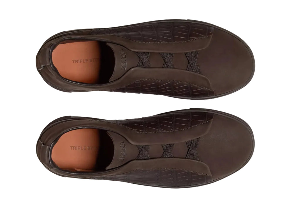 Zegna Crocodile Leather Triple Stitch " Dark Brown"