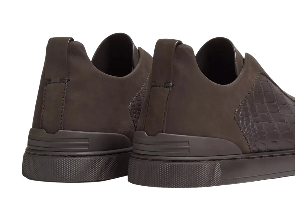 Zegna Crocodile Leather Triple Stitch " Dark Brown"