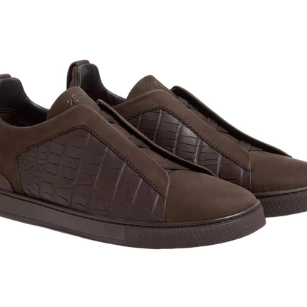 Zegna Crocodile Leather Triple Stitch " Dark Brown"