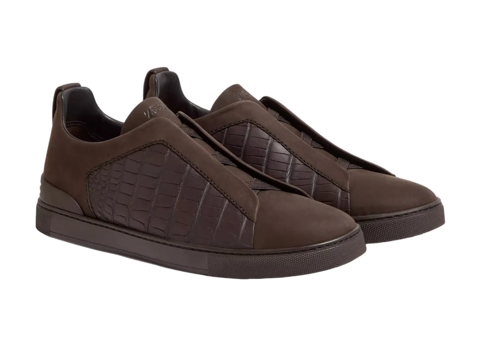 Zegna Crocodile Leather Triple Stitch " Dark Brown"