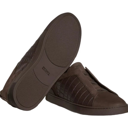 Zegna Crocodile Leather Triple Stitch " Dark Brown"