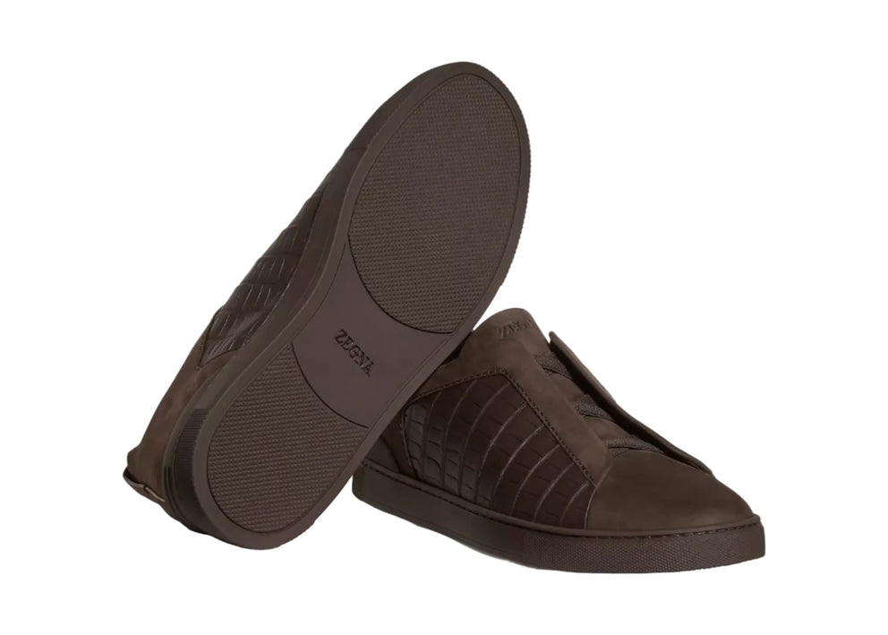 Zegna Crocodile Leather Triple Stitch " Dark Brown"