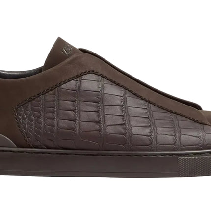 Zegna Crocodile Leather Triple Stitch " Dark Brown"
