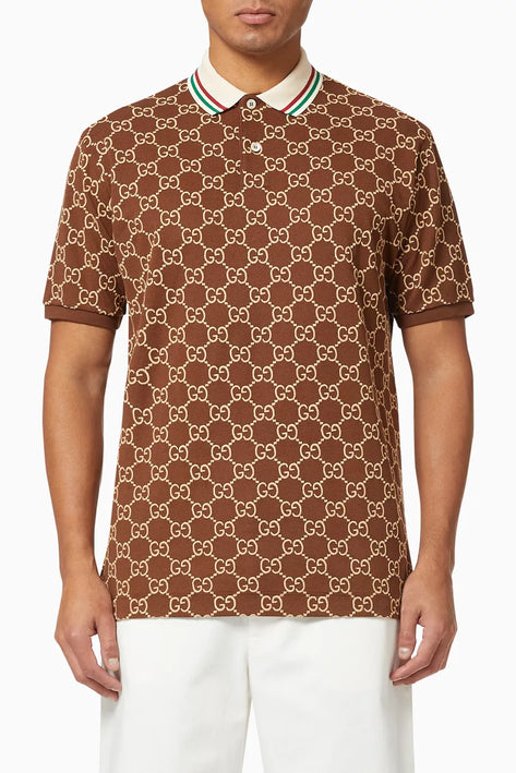 Gucci Embroidered GG Stretch Cotton Polo T-Shirt