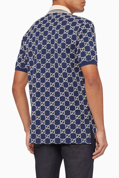 Gucci Embroidered GG Stretch Cotton Polo T-Shirt
