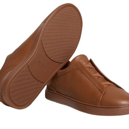 Zegna Triple Stitch leather sneakers "Vicuna"
