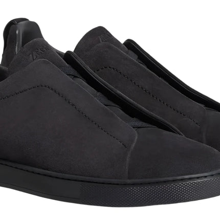 ZEGNA PEWTER GREY SUEDE TRIPLE STITCH SNEAKERS
