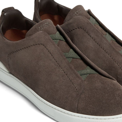 Zegna Brown Suede Triple Stitch Sneakers
