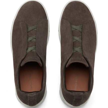 Zegna Brown Suede Triple Stitch Sneakers
