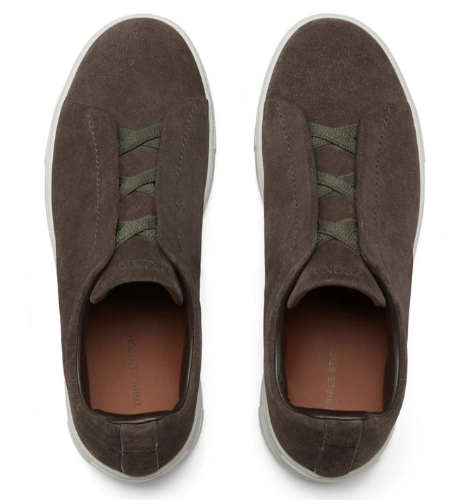 Zegna Brown Suede Triple Stitch Sneakers