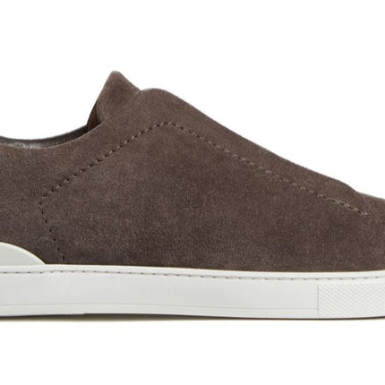 Zegna Brown Suede Triple Stitch Sneakers