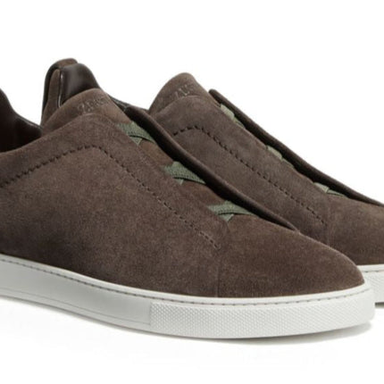 Zegna Brown Suede Triple Stitch Sneakers