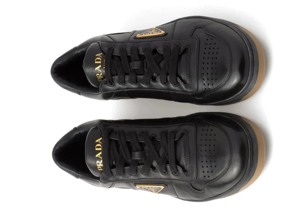 Prada Enamel-triangle Leather Sneakers
