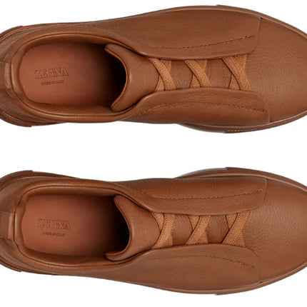 Zegna Triple Stitch leather sneakers "Vicuna"