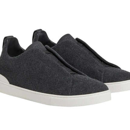Zegna Triple Stitch Canvas Slip-On Sneakers "Black"