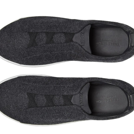 Zegna Triple Stitch Canvas Slip-On Sneakers "Black"