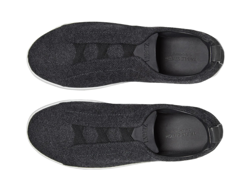 Zegna Triple Stitch Canvas Slip-On Sneakers "Black"