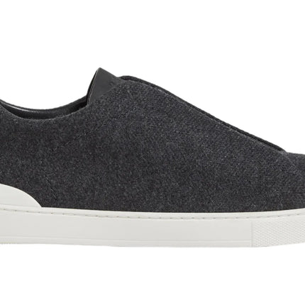 Zegna Triple Stitch Canvas Slip-On Sneakers "Black"