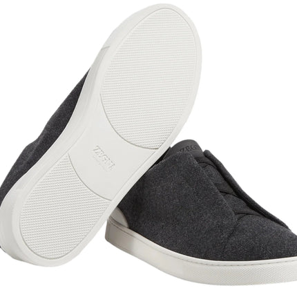 Zegna Triple Stitch Canvas Slip-On Sneakers "Black"