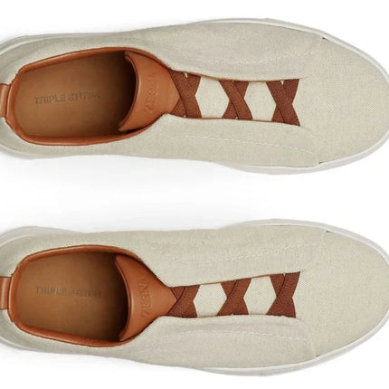 Zegna Triple Stitch canvas sneakers "Egg shell"