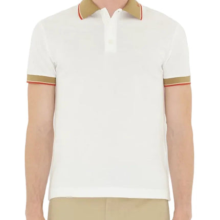 Burberry Logo Collar Cotton Polo Shirt "Chalk White"
