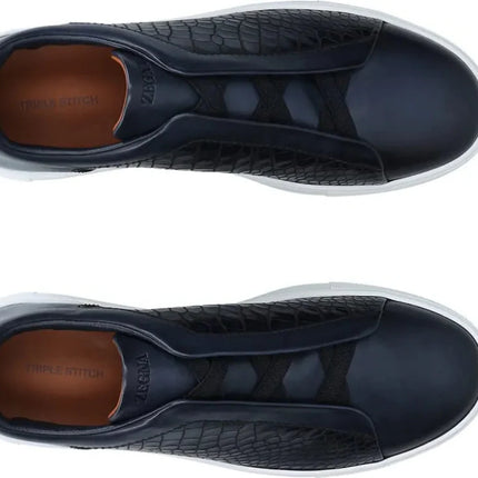 Zegna Crocodile Leather Triple Stitch "Navy Blue"