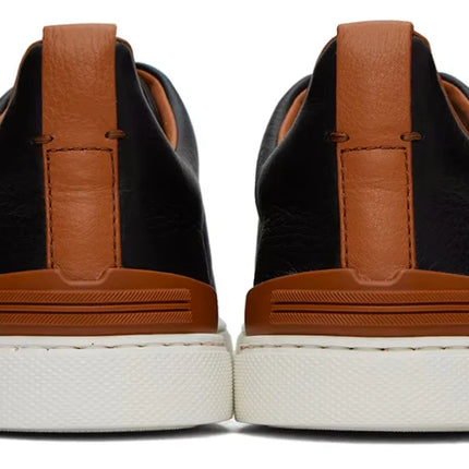 ZEGNA Black & Brown Deerskin Triple Stitch Sneakers
