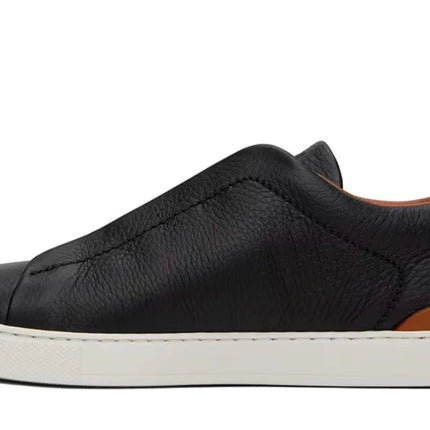 ZEGNA Black & Brown Deerskin Triple Stitch Sneakers