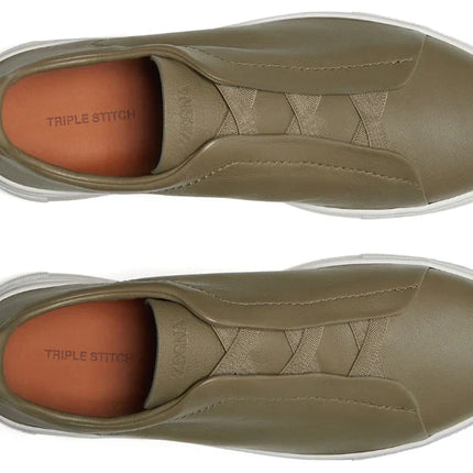 Zegna Triple Stitch leather sneakers "olive green"