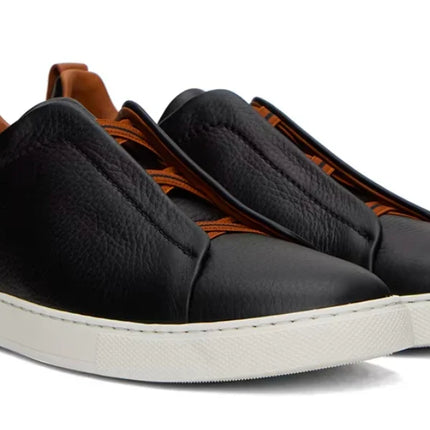 ZEGNA Black & Brown Deerskin Triple Stitch Sneakers