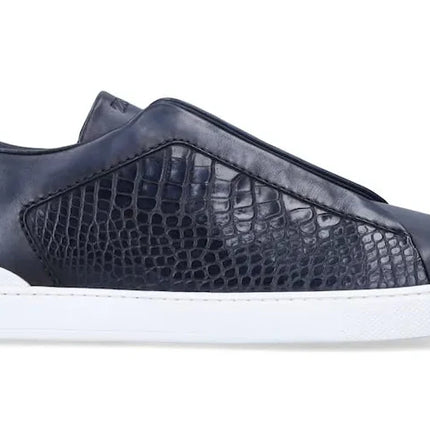 Zegna Crocodile Leather Triple Stitch "Navy Blue"