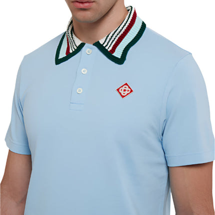 Casablanca Mint Stripe Collar Polo Blue