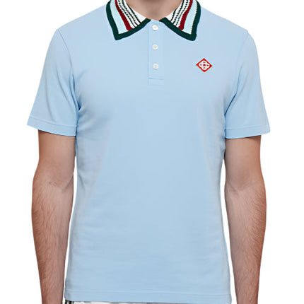 Casablanca Mint Stripe Collar Polo Blue