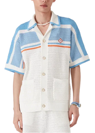 Casablanca Crocheted cotton tennis shirt "Blue"