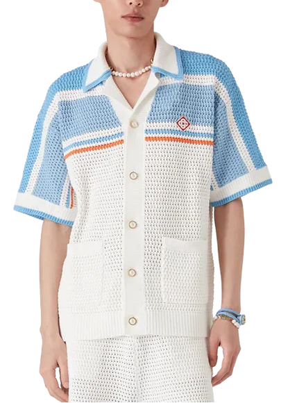 Casablanca Crocheted cotton tennis shirt "Blue"