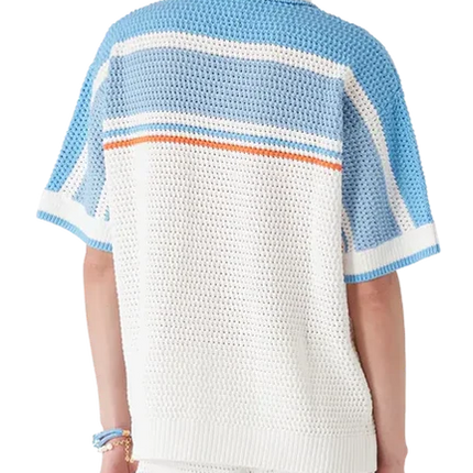 Casablanca Crocheted cotton tennis shirt "Blue"