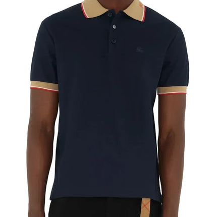 Burberry Logo Collar Cotton Polo Shirt "Navy"