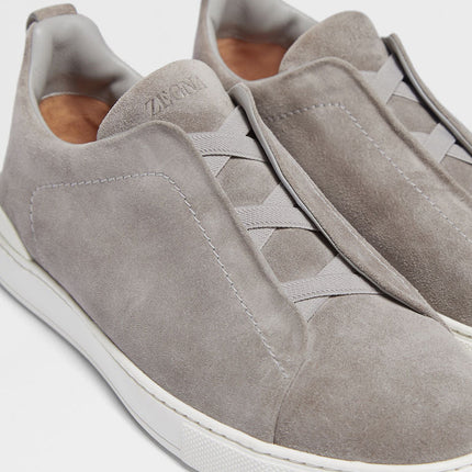 Zegna Grey Mélange Suede Triple Stitch Sneakers