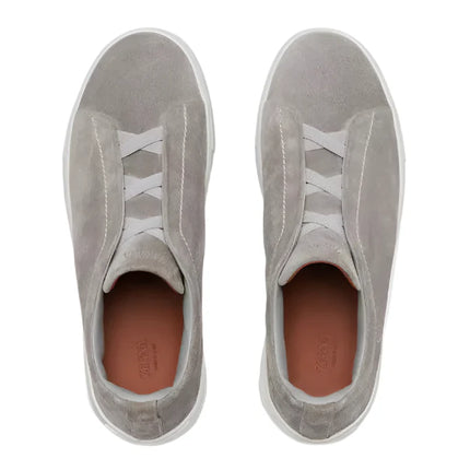 Zegna Grey Mélange Suede Triple Stitch Sneakers