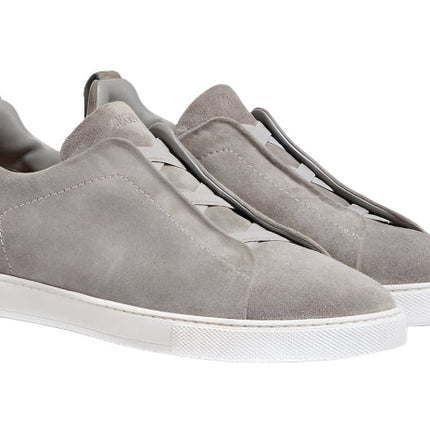 Zegna Grey Mélange Suede Triple Stitch Sneakers