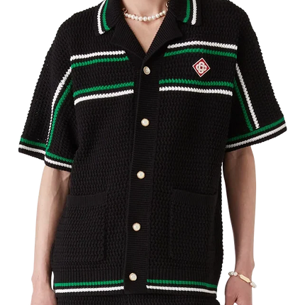 Casablanca Crocheted cotton tennis shirt "Black"