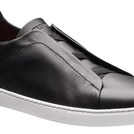 ZEGNA Black Leather Triple Stitch Sneakers