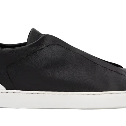 ZEGNA Black Leather Triple Stitch Sneakers