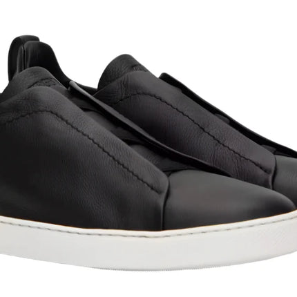 ZEGNA Black Leather Triple Stitch Sneakers